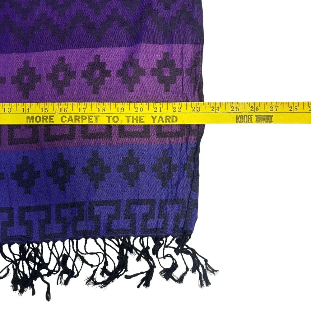 Purple Andean Llama Geometric Sun Motif Fringed Shawl Wrap‎ Scarf